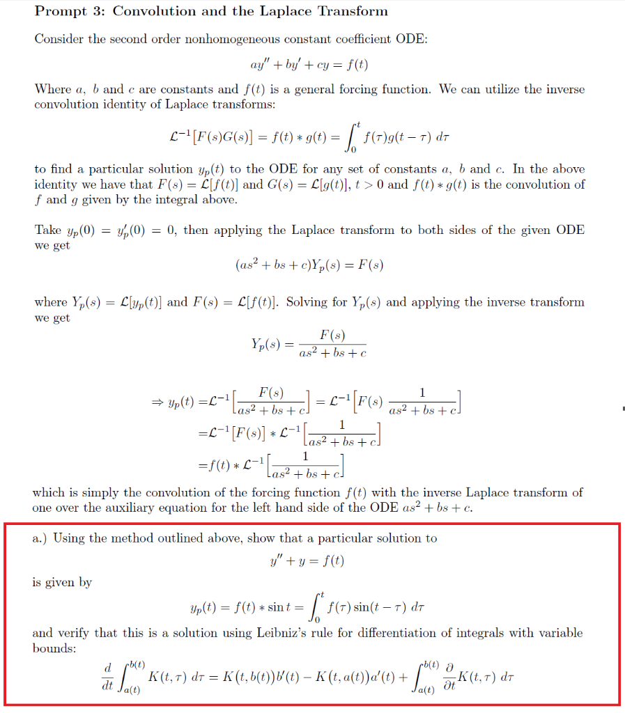 Solved Prompt 3 Convolution And The Laplace Transform Co Chegg Com