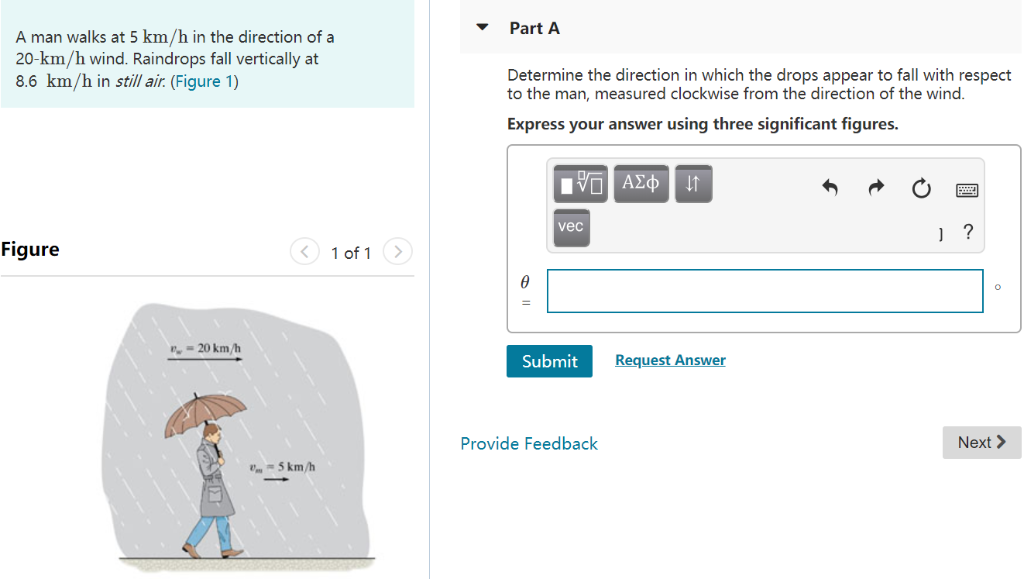 Solved Part A A Man Walks At 5 Km H In The Direction Of A Chegg Com