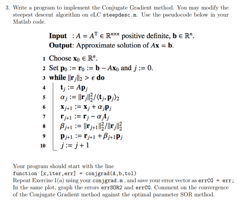 Solved 1. Steepest descent and conjugate gradient methods