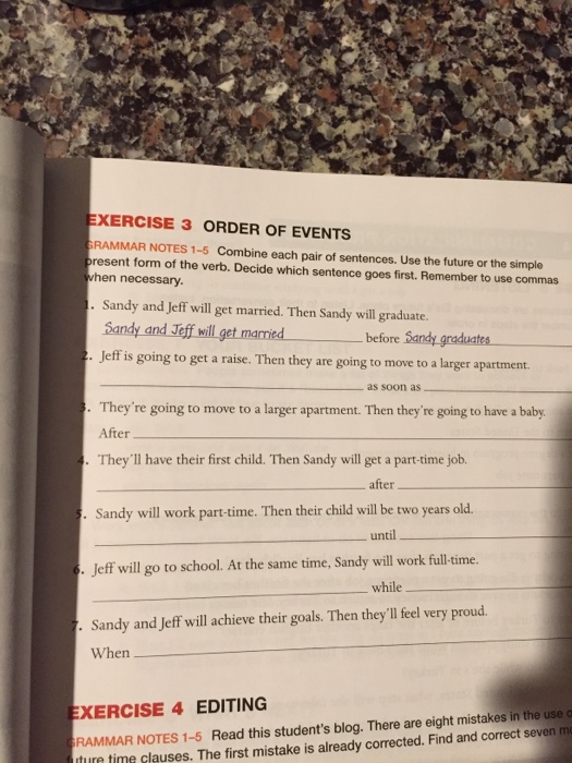 Exercise 3 Order Of Events Rammar Notes 1 5 Combine Chegg Com