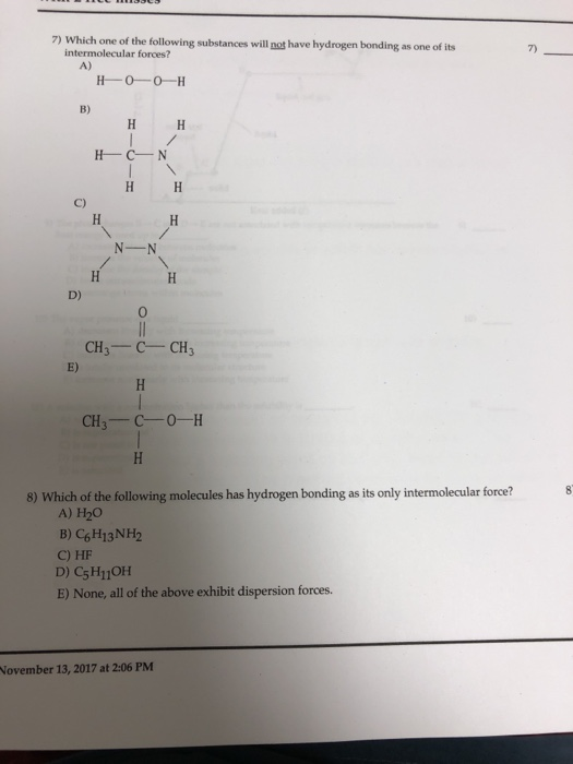 Solved One Of The Following Substances Will Not Have Hydr Chegg Com