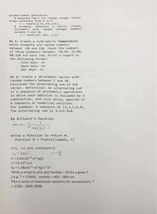 Random Number Generation Generate Row X Col Random Chegg Com