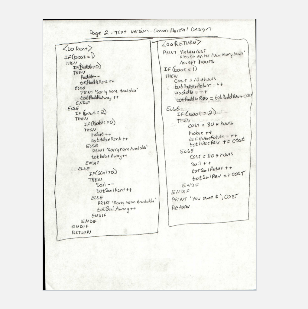 Page 2 -Text verson-Occan Pental Design Do Rent please en ter How many lhwis Accept hours THEN F boat Paddie- tot Pudlk Rent