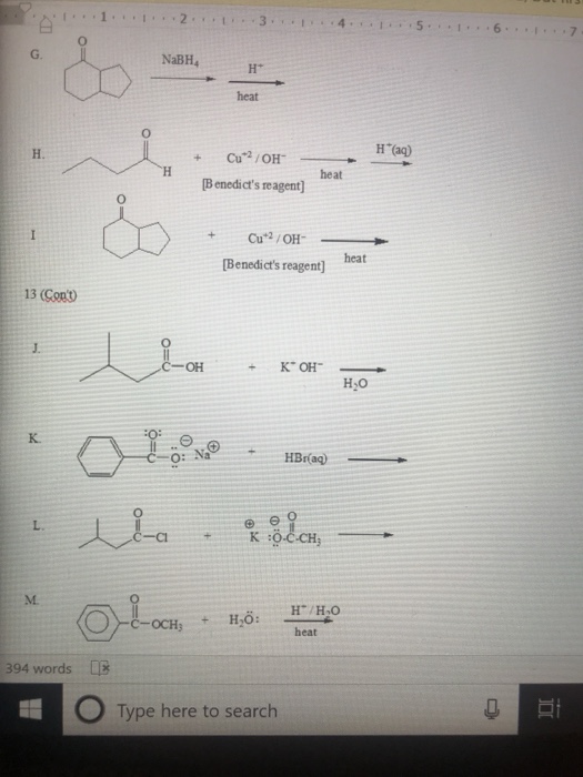 Solved G Nabh4 H H Aq Heat B Enedict S Reagent Heat Chegg Com