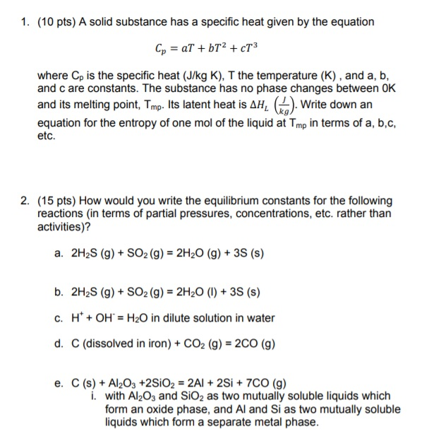 1 10 Pts A Solid Substance Has A Specific Heat Chegg Com