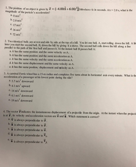 Solved The Position Of An Object Is Given By Vector R Chegg Com