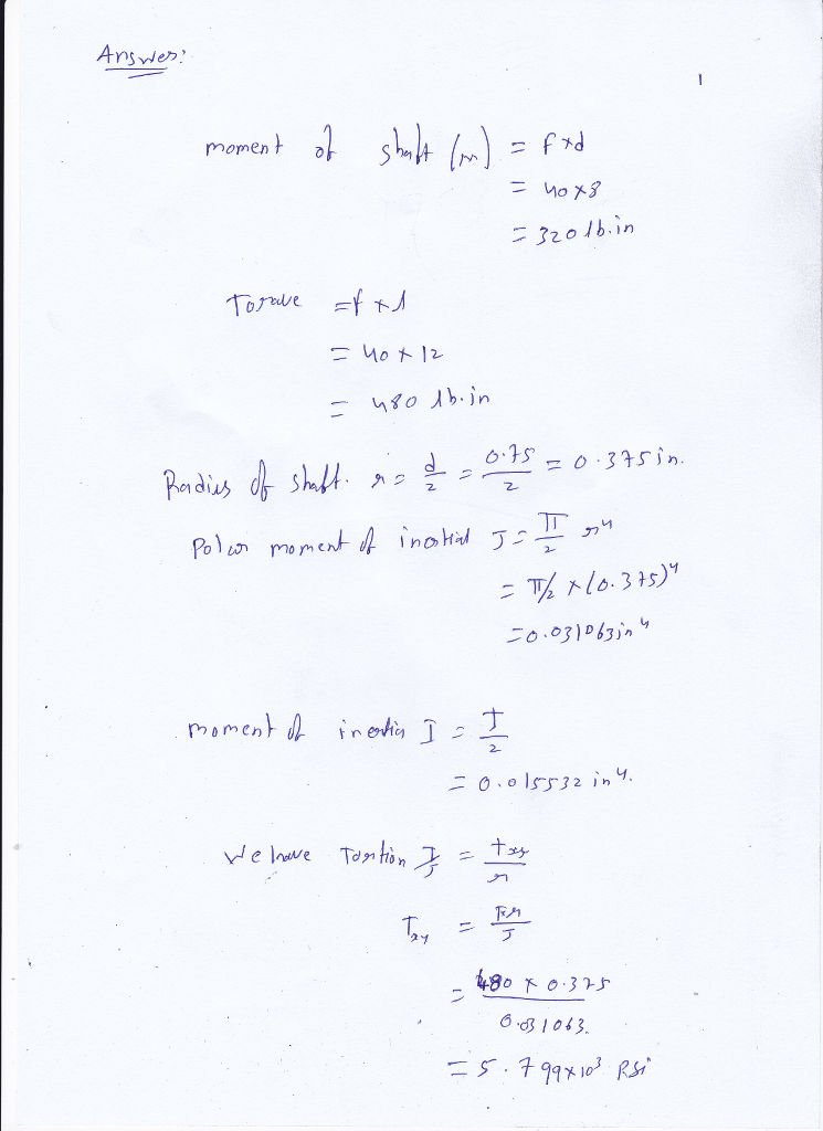 A Mechanic Uses A Crowfoot Wrench To Loosen A Bolt At E Knowing That The Mechanic Applies A Vertical 40 Lb Force At A Determine The Principal Stresses And The Maximum Shearing Stress