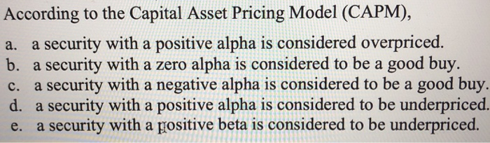 Solved According to the CAPM, overpriced securities should