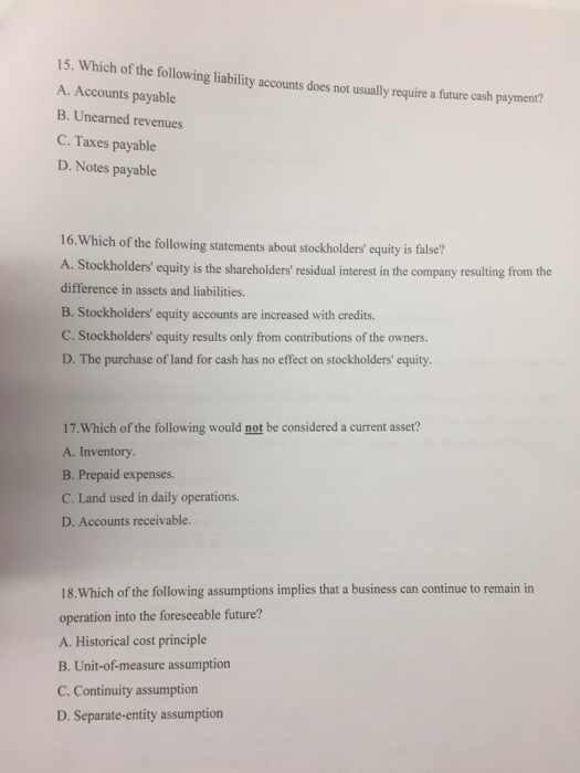 Solved Which Of The Following Liability Accounts Does Not | Chegg.com