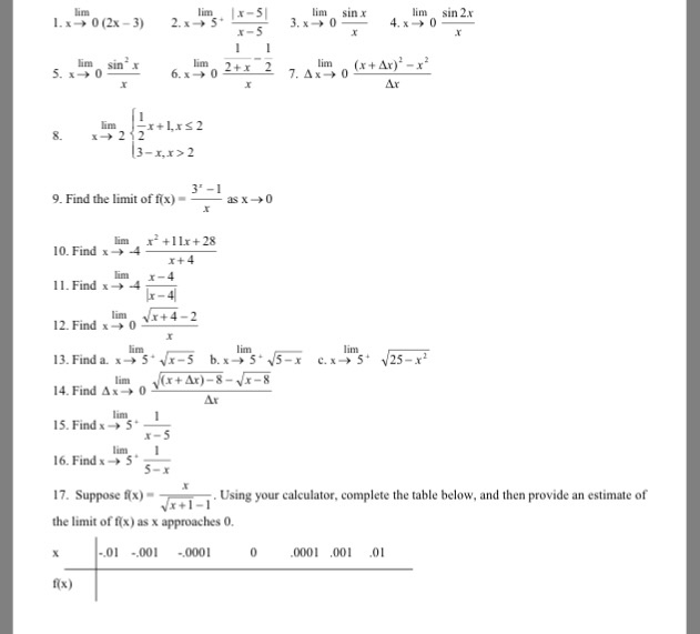 Solved Lim Lim Sin X Lim Sin 2 1 X 0 2x 3 2 X 5 Lim Chegg Com