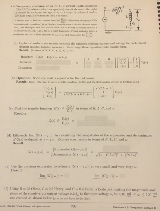 Solved 9 4 Frequency Response Of An R L C Circuit With Chegg Com