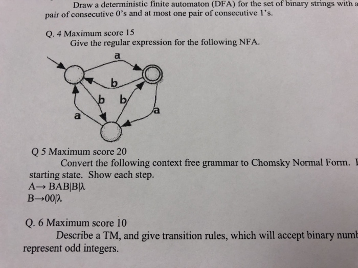 Draw a deterministic finite automaton (DFA) for the set of binary strings with a pair of consecutive Os and at most one pair