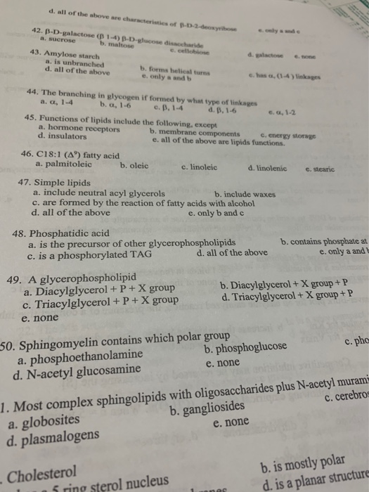 Solved D All Of The Above Are Ch 42 B I Galactose B 1 Chegg Com