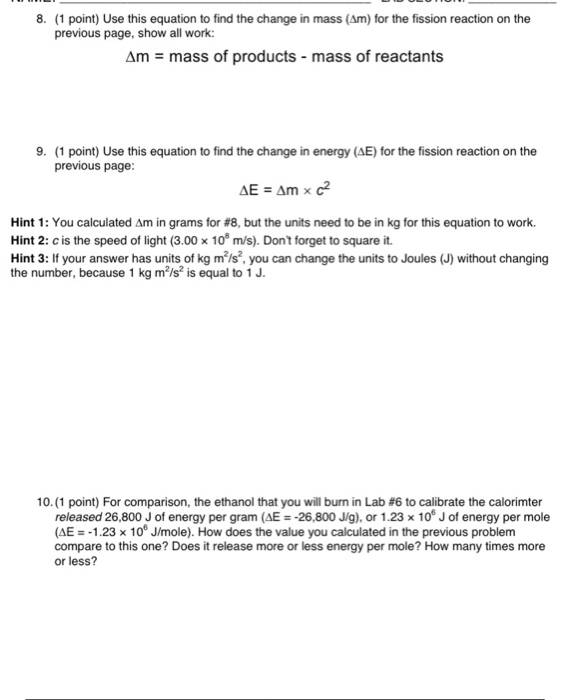 1 Point Use This Equation To Find The Change In Chegg Com