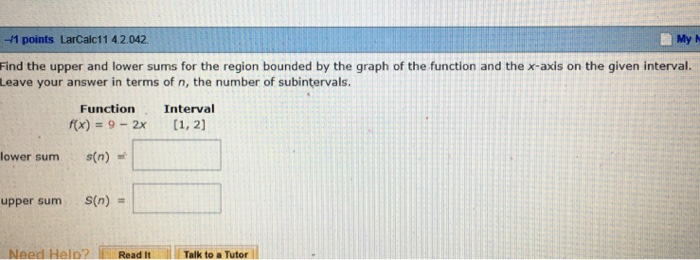 Solved Find The Upper And Lower Sums For The Region Bound Chegg Com