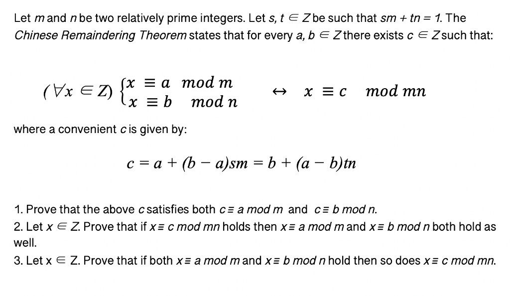 Solved Let Mand N Be Two Relatively Prime Integers Let S Chegg Com