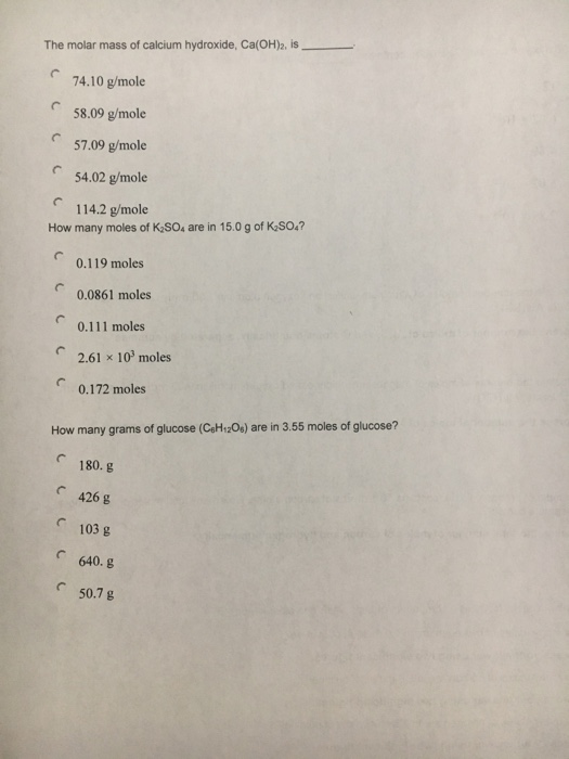 Solved The Molar Mass Of Calcium Hydroxide, Ca(OH)2, Is 7