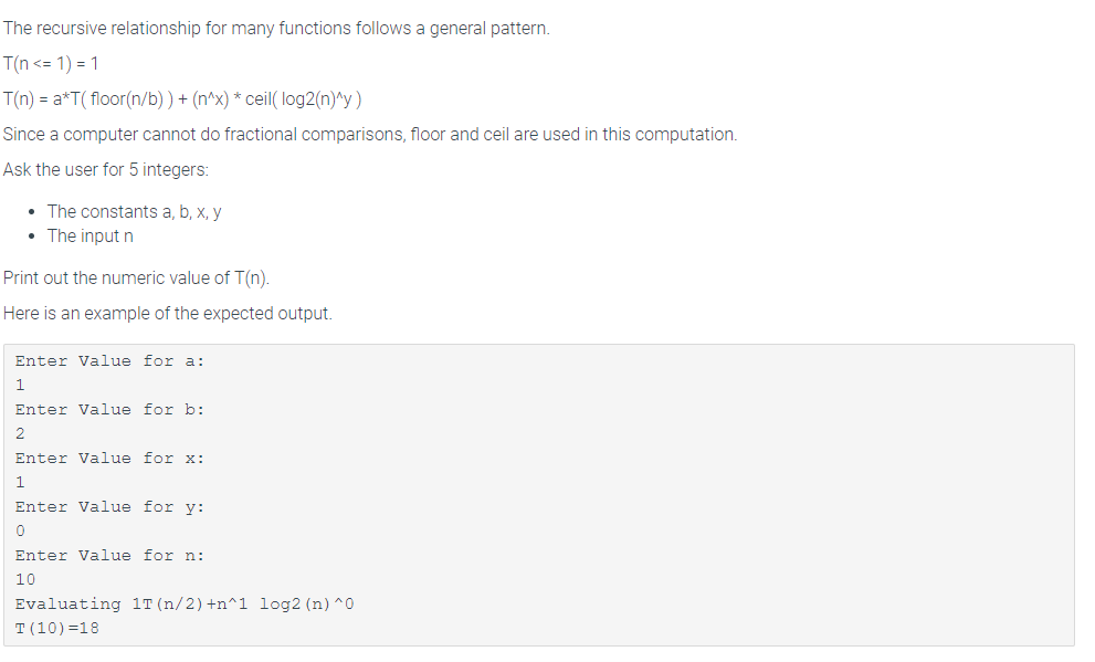 Solved The Recursive Relationship For Many Functions Foll