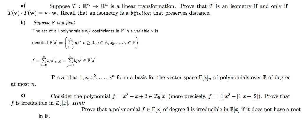 Solved A Suppose T R N Rightarrow R N Is A Linear Trans Chegg Com