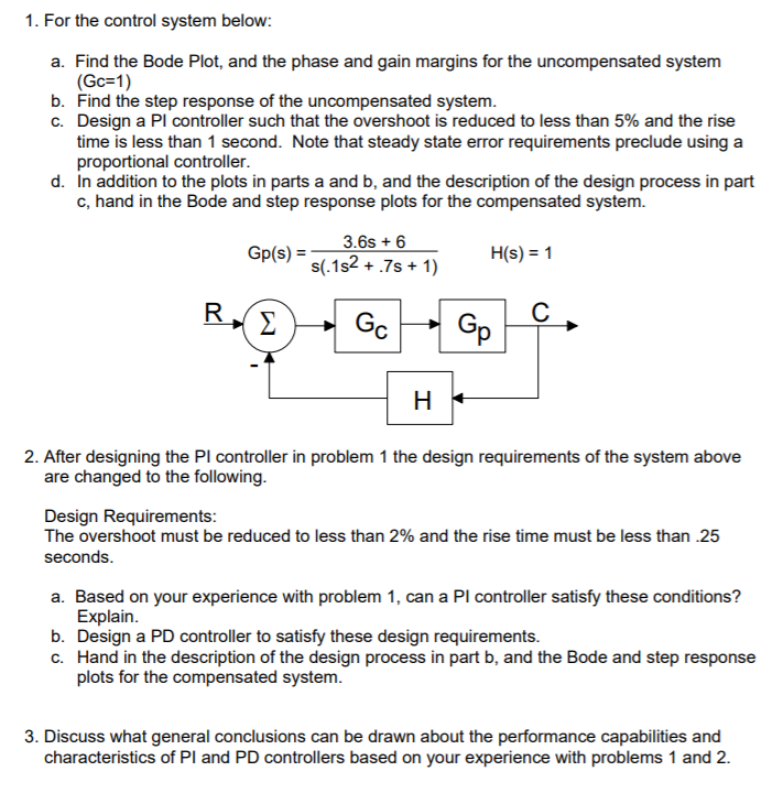 Solved 1 For The Control System Below A Find The Bode Chegg Com