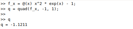 >> f_x-@(x) x2exp(x) - 1; qquad(f_x, -1, 1) q1.1211