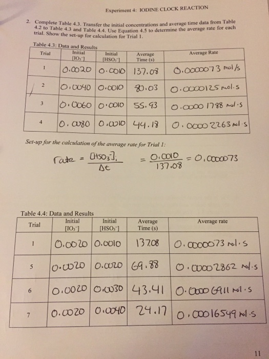 of mathematical 24 table LAW Experiment FOR RATE IODINE AN THE CLOCK 4 Solved: REAC