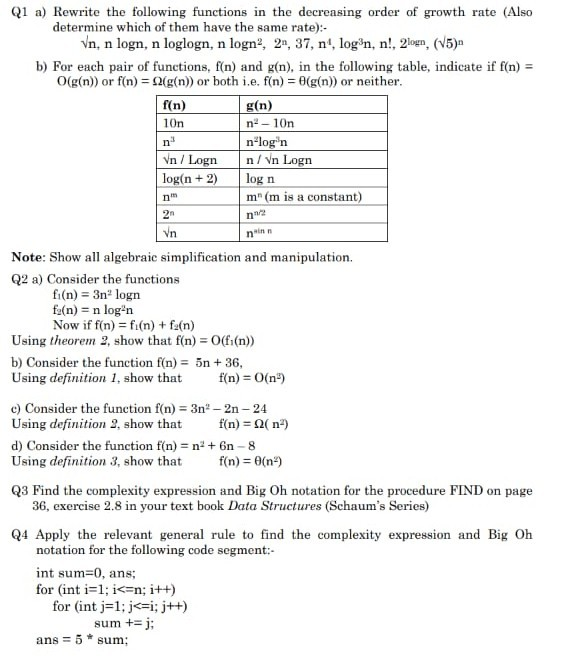 Solved Q1 A Rewrite The Following Functions In The Decre Chegg Com