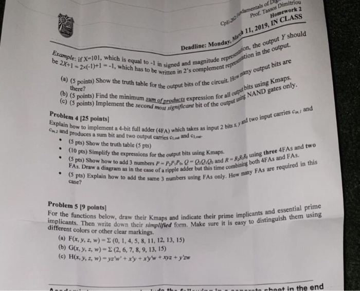 Prof. Tassos Dimitri Homework 2 11, 2019, IN CLASS Example: ifX 101, which is equal to -1 in signed be2X+1-2(-1)+1-1,which ha