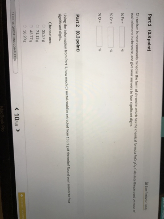 Solved Part 1 0 8 Point Lil See Periodic Table Chromium Chegg Com