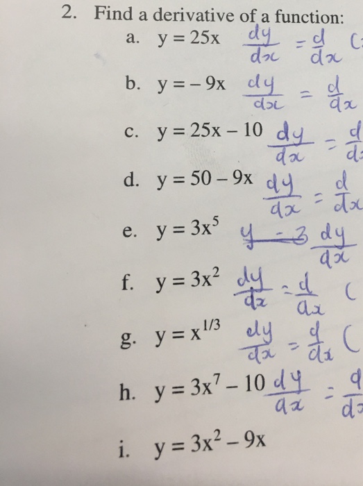 Solved 2 Find A Derivative Of A Function C Y 25x 10 Dy Chegg Com