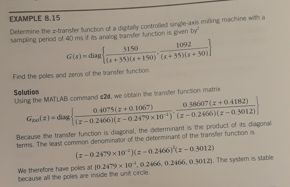 EXAMPLE 8.15 machine with a Determine the z-transfer function of a digitally controlled single-axis milling sampling period o