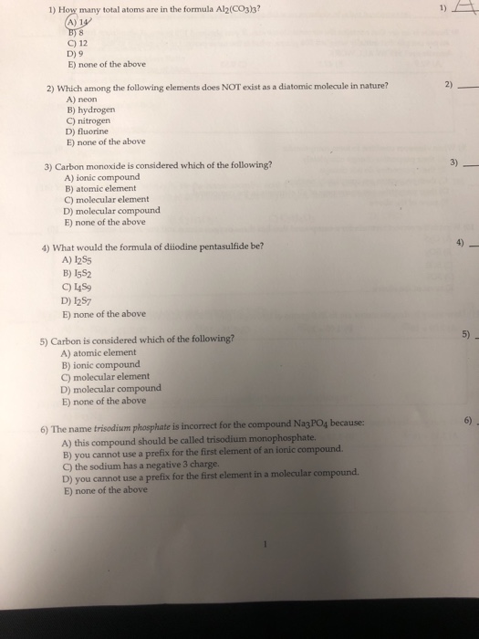 Solved 1) How Many Total Atoms Are In The Formula Al2(CO3