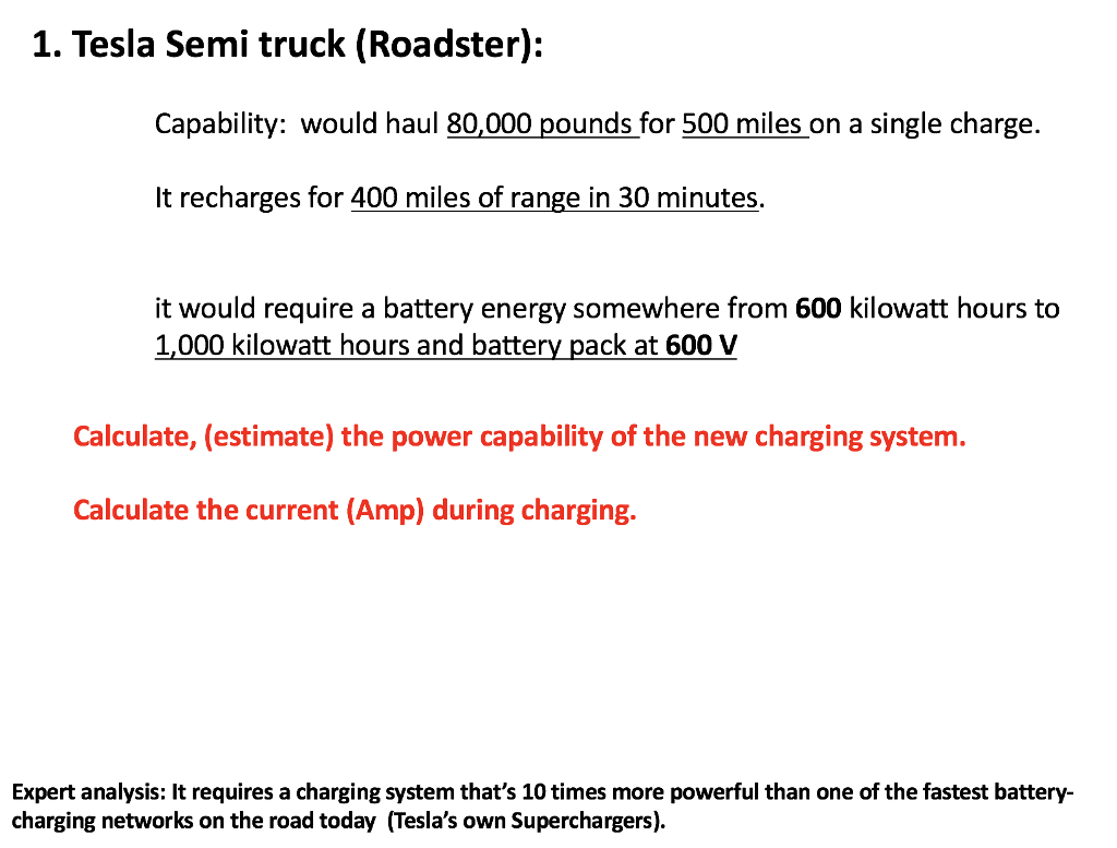 Solved 1 Tesla Semi Truck Roadster Capability Would