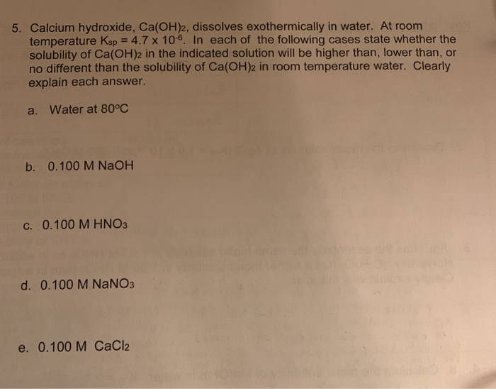 Solved Calcium Hydroxdide Ca Oh 2 Dissolves Expthermica