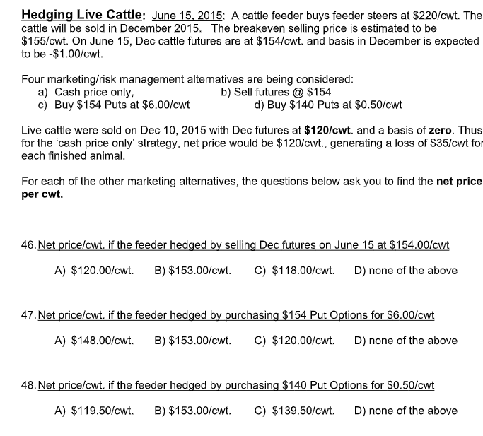 Hedging Live Cattle June 15 2015 A Cattle Feede Chegg Com