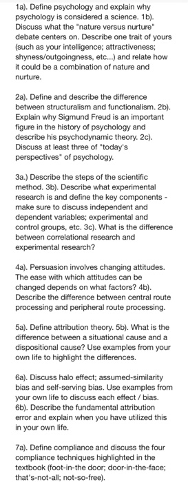 Solved 1a Define Psychology And Explain Why Psychology