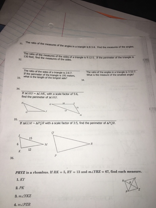 The Ratio Of The Measures Of The Angels In A Triangle Chegg Com