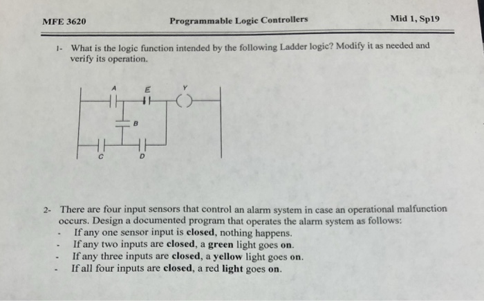Solved Mfe 3620 Programmable Logic Controllers Mid 1 Sp1 Chegg Com