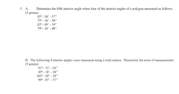 Solved Determine The Fifth Interior Angle When Four Of Th