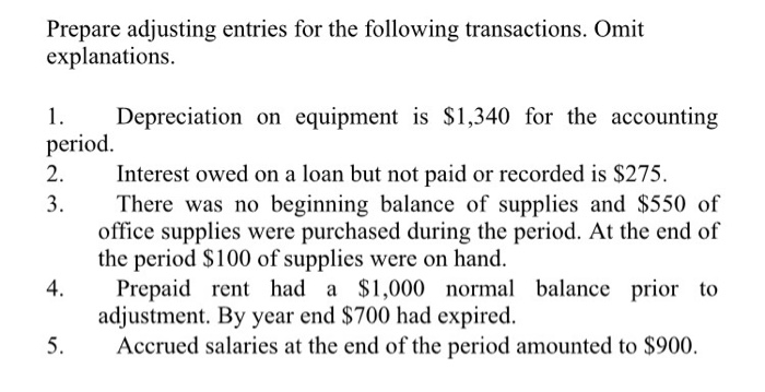 Prepare Adjusting Entries For The Following Chegg 