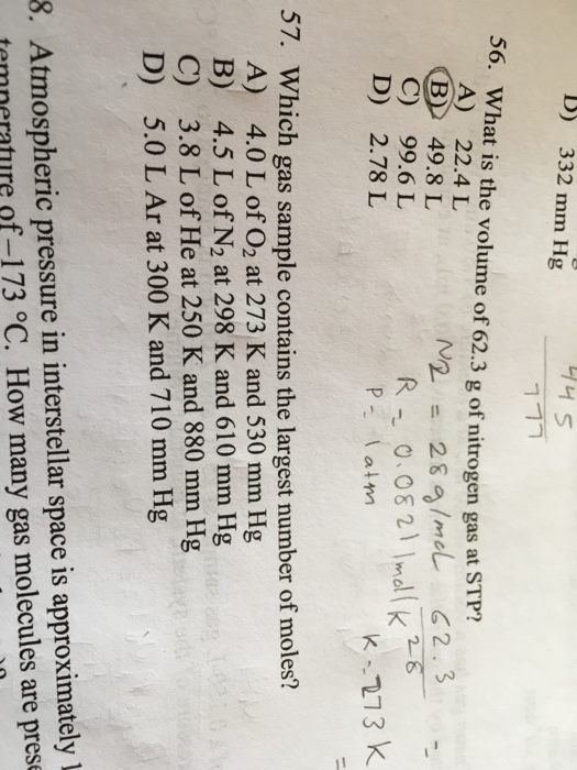 Solved What Is The Volume Of 62 3 G Of Nitrogen Gas At St Chegg Com