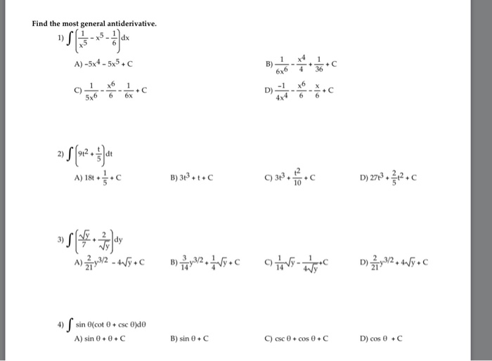 Solved Find The Most General Antiderivative Integral 1 Chegg Com