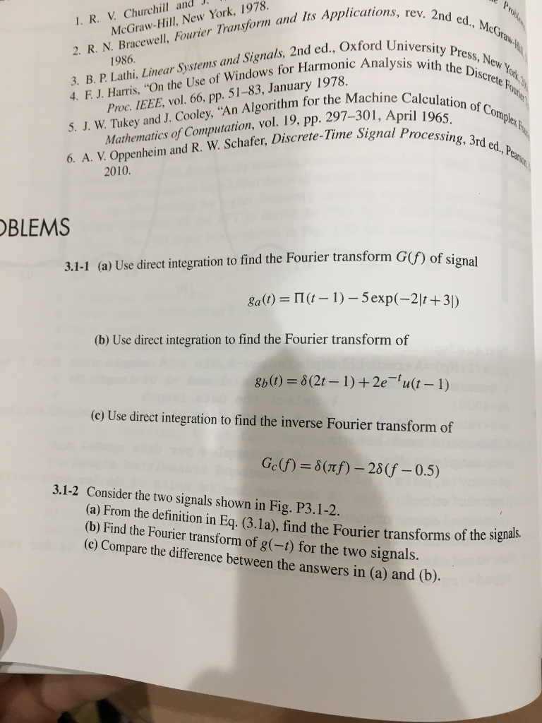 1. R. V Churchill and 2. R. N. Bracewell, Fourier Transform and Its