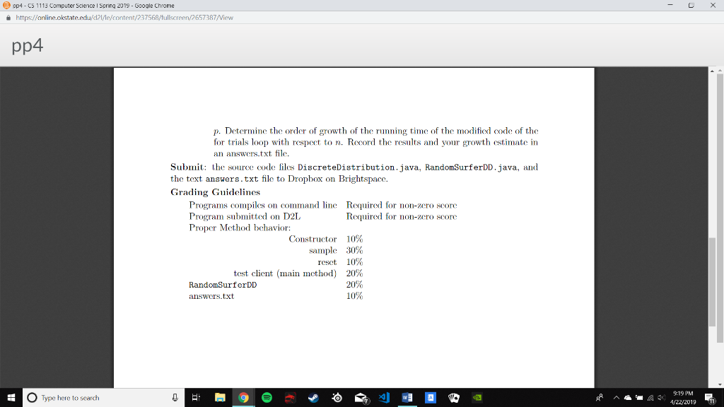 op4- Cs 1113 Computer Science I Spring 2019-Google Crome https:/Fanline.okstate.edu/d2l/le/content/237568/fullscreen/2657387/