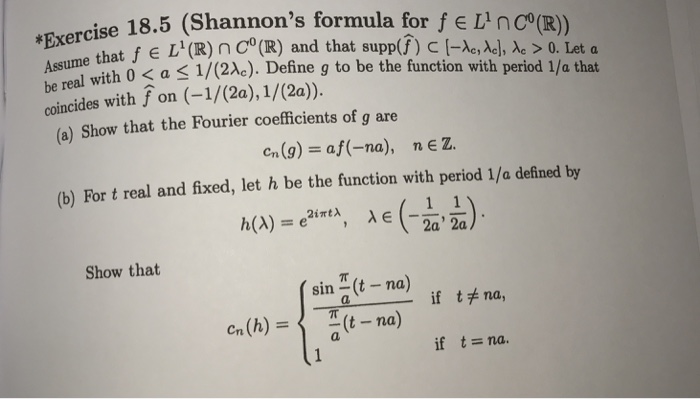 Solved 5 Shannon S Formula For F E Li Nco R Exercise Chegg Com