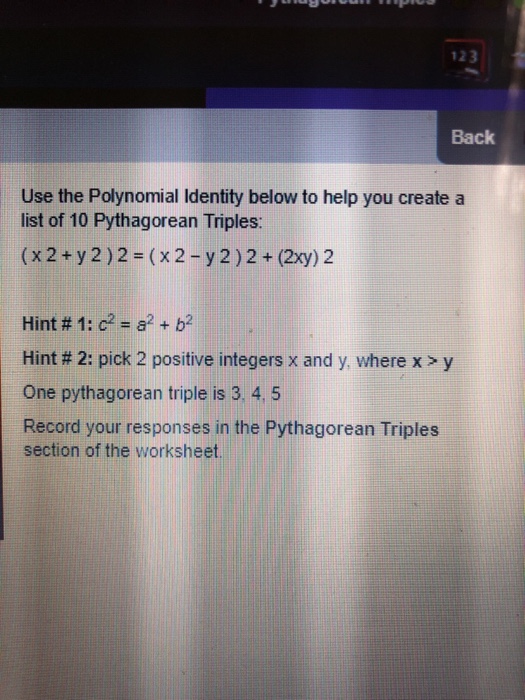 Solved 123 Back Use The Polynomial Identity Below To Help Chegg Com