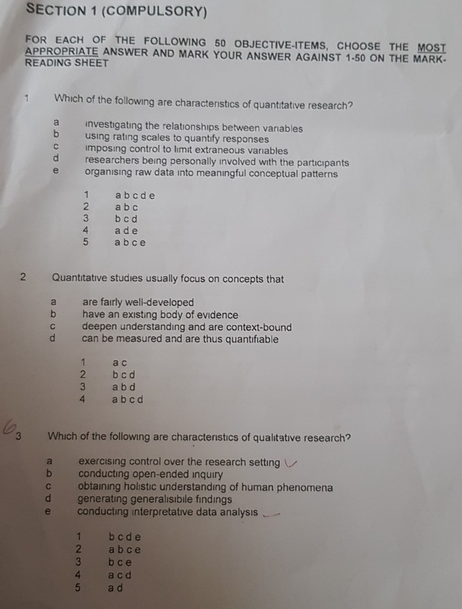 THE OF ... FOLLOWING 5 EACH SECTION (COMPULSORY) 1 FOR Solved: