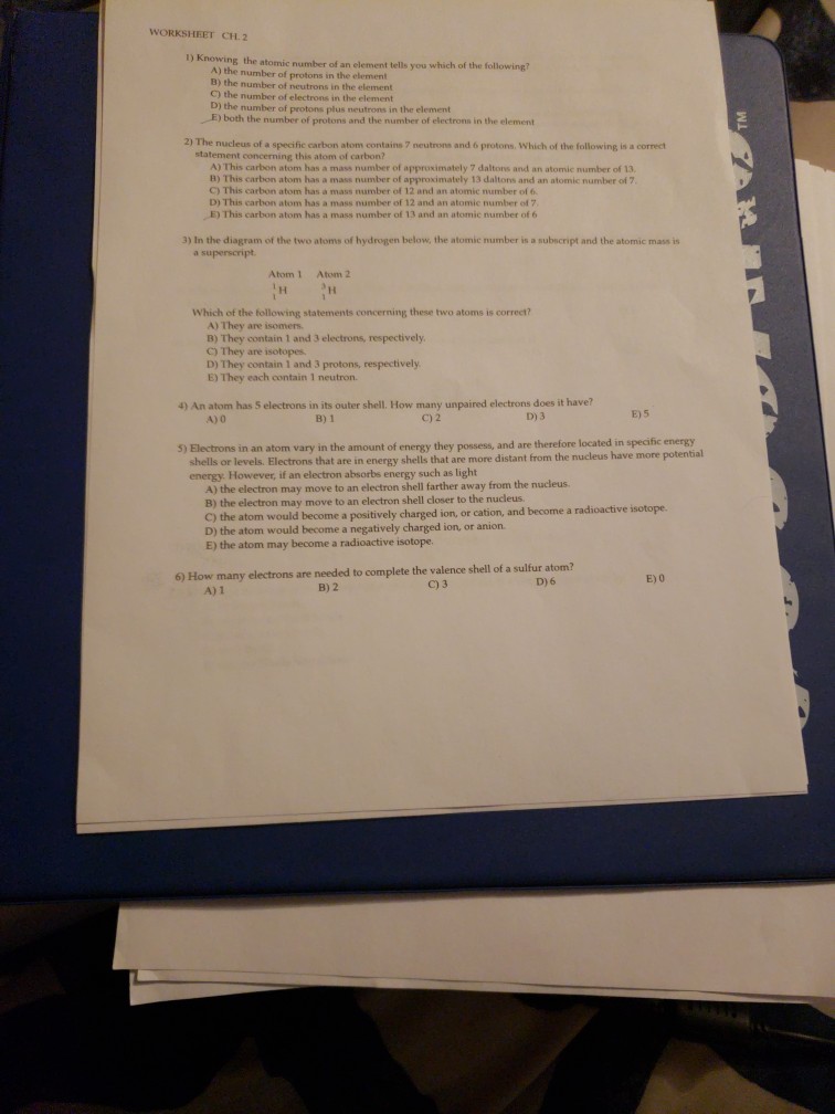 CH. Knowing 2 An 1) Solved: Of Number The Atomic ... WORKSHEET