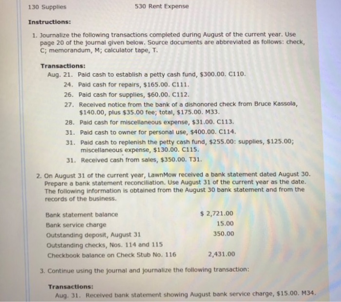 5 5 Mastery Problem Reconciling A Bank Statement Chegg 