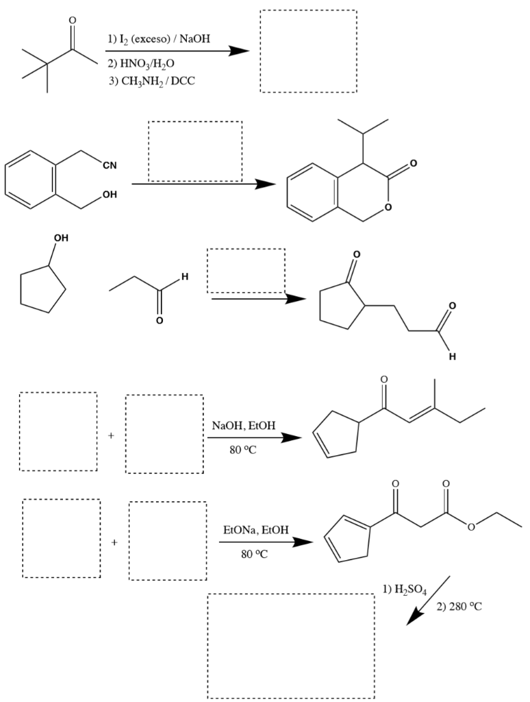 Solved 1) I2 (exceso) NaOH 2) HNO3/H2O 3) CH3NH2/DCC CN о